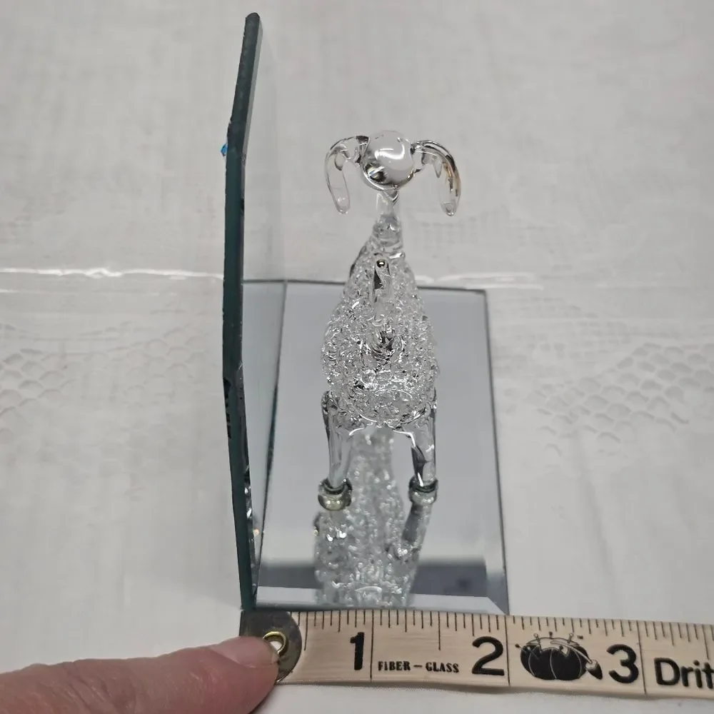 Spun Glass Poodle Dog Figurine On Mirror Stand NEW